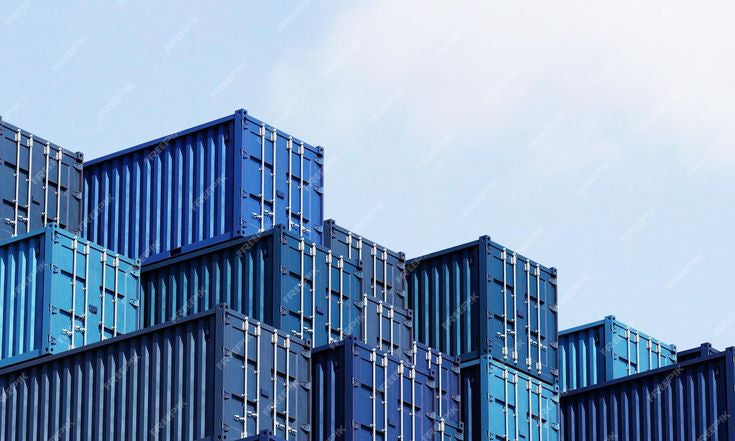 A stack of blue shipping containers