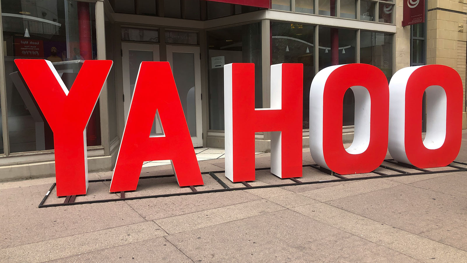 Yahoo sign outside a building